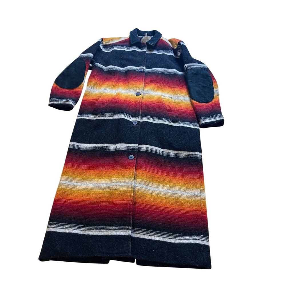 Vintage Woolrich Sundance Stripe Navajo Wool Blanket Coat Women's L USA‎
